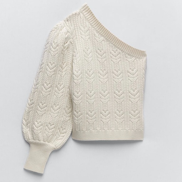 ZARA CREAM WHITE ASYMMETRIC KNIT SWEATER SMALL - Picture 5 of 6